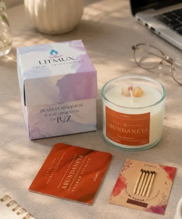 Kit vela Abundancia con cuarzo Citrino y accesorios rituales Litmux