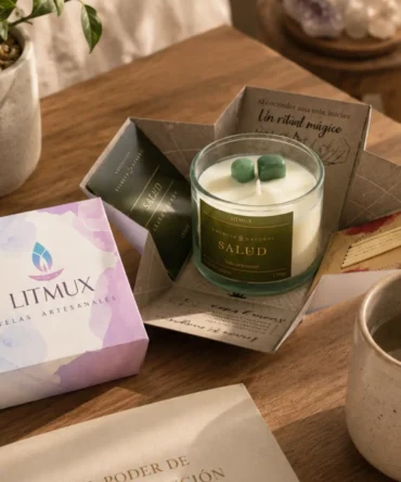 Caja ritual Salud con vela de cuarzo verde y accesorios espirituales Litmux