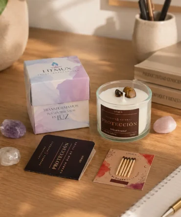 Kit vela Protección con cuarzo Ojo de Tigre y caja de regalo Litmux